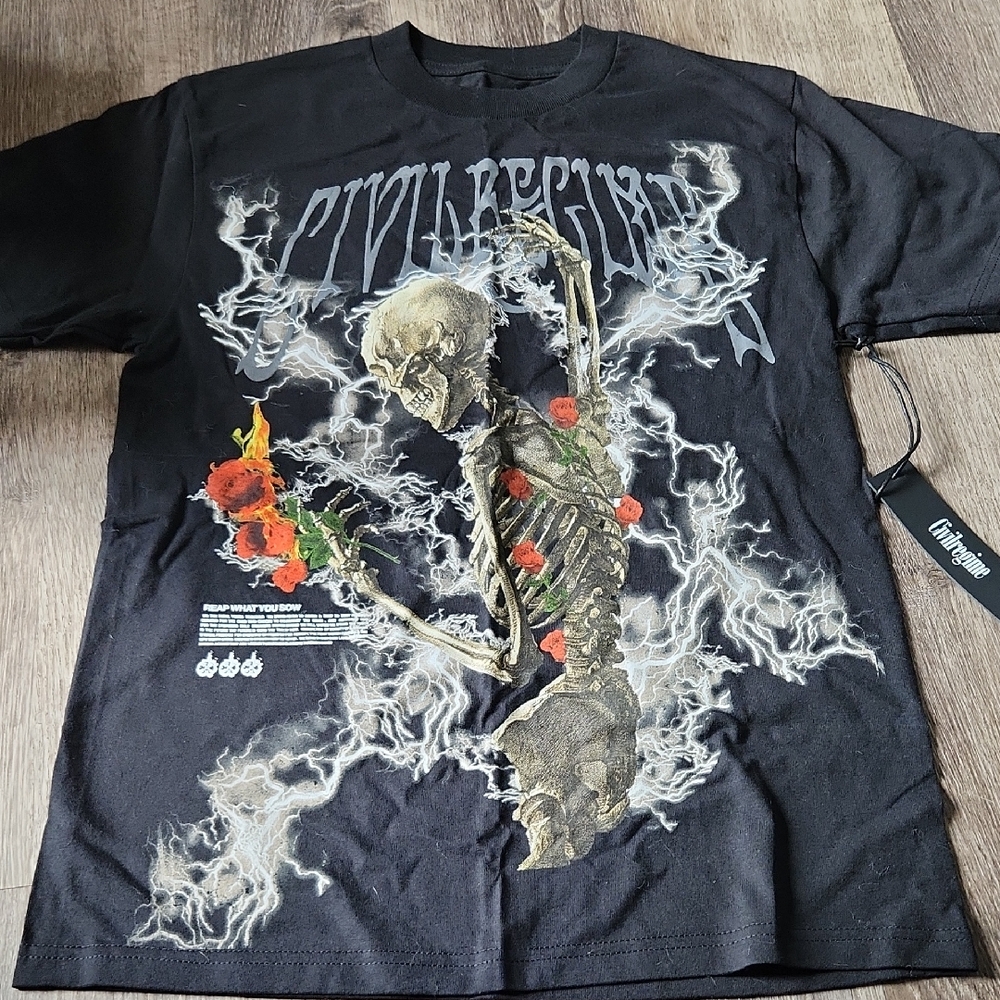 Civilregime Edgy Black Skeleton Graphic Tee